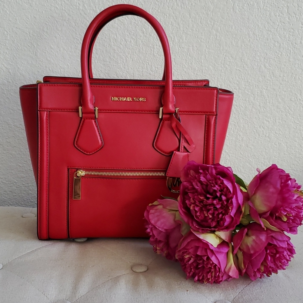 Red leather Michael Kors Coleyte Zip handbag